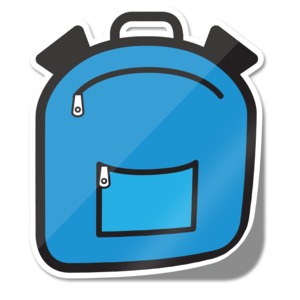 This clip art image shows a icon sticker of a backpack.