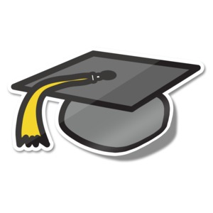 This clip art image shows a graduation hat icon sticker.