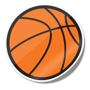 This clip art image shows a shinny icon sticker of a basketball.