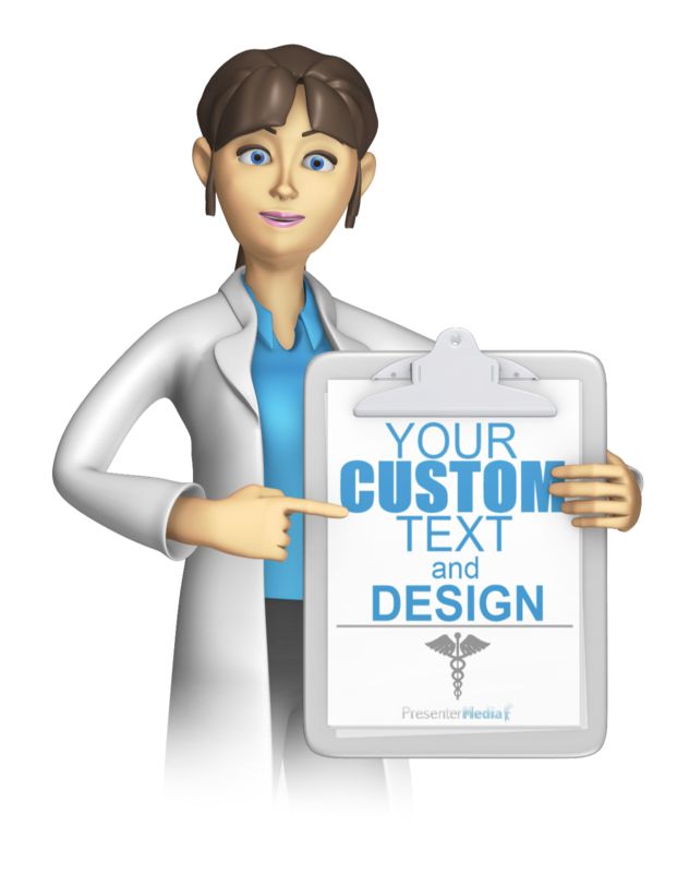 This Presentation Clipart shows a preview of Female Lab Worker Presenting Clipboard