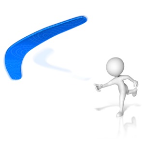 A figure throws a boomerang.