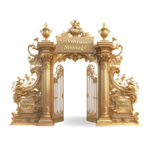 This clip art custom text clip art image shows a open gate with custom text on the archway over the gate.