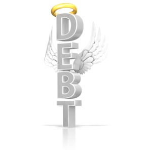 This clip art image shows the word debt dressed as an angel, which represents good debt.