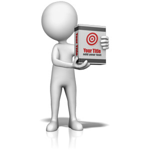 This clip art image shows a figure holding up a customizable product box.