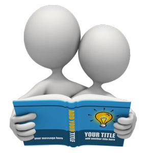 An adult and child stick figure read a book together. The cover is customizable for you to add your own custom text or design.