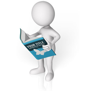 An image of a stick figure standing while reading a book. The cover of this book is fully customizable allowing you to change text and design.