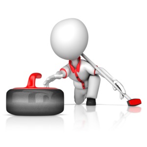 This clip art image shows a curler sliding a curling stone.