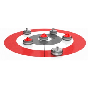 This clip art image shows curling stones resting on there target.