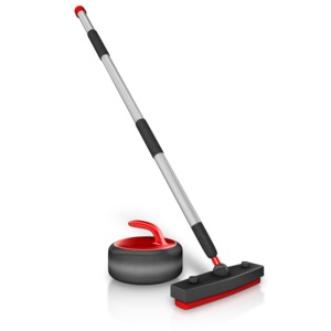 An image of a curling stick and stone.