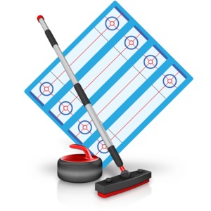 An image of a curling field and equipment.