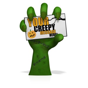 This custom clip art shows a creepy hand holding a card that you customize with your own text and design.