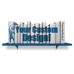 This custom clip art image shows a books on a bookshelf which you can customize with your own design.