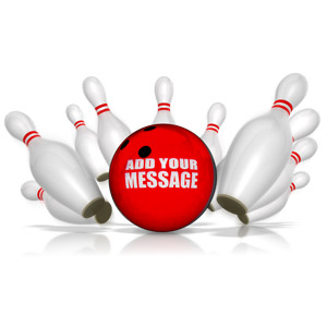 This custom clip art image shows a custom bowling ball knocking down all the pins for a strike.  You can customize the ball with your own design!