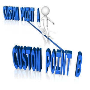 This clip art image shows a figure walking between custom text points on a straight line.