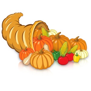 An image of a cornucopia of food from harvest.
