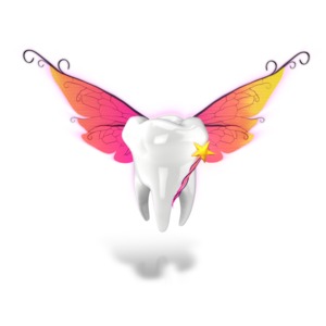 This clip art image shows a tooth with fairy wings and a wand.