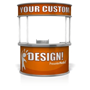An image of a circular help desk. There is room on the booth to but your own custom text and design.