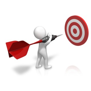 An image of a stick figure carrying a dart trying to stick a moving target.