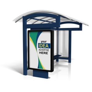 An image of a bus stop. There is room on the sign to but your own custom text and design. 
