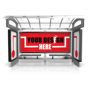 An image of a bus stop. There is room on the signs to but your own custom text and design. 