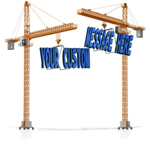 An image of custom text being dropped by a crane.