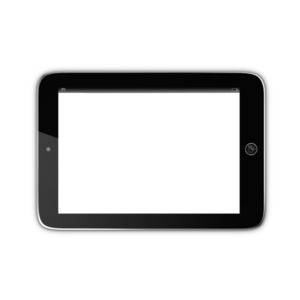 This clip art image shows a tablet with a blank transparent screen.  You can place this over a video or image to make it appear on the tablets screen.