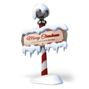 A snow covered holiday sign or North Pole sign can be customized with your own message using our on-line tools.