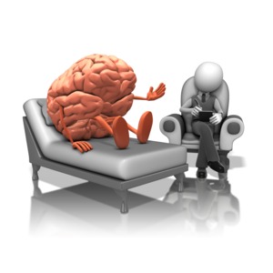 A brain figure is shown lying on a couch talking with a stick figure.