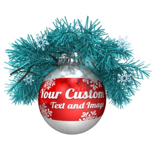 This custom clipart image shows a ornament hanging in pine.
