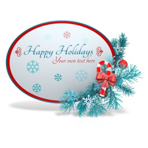 An image of a sphere with Christmas elements and pine tree branches to decorate the border. With room to put your own custom design.