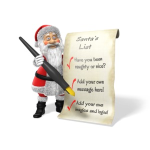 Santa Claus stand with his giant list holding a giant pen. You can customize the message on the list using our on-line tools.