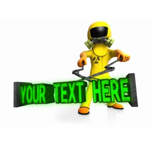 This custom clip art shows a figure in a protective suit handing radioactive custom text.