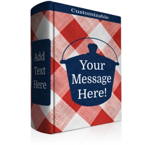 An image of a custom text cook book. There is room on both the spine and the cover for you to put your own custom design
