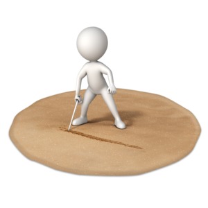 A figure draws a line in the sand.