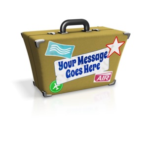 This custom design clip art shows a vintage style suitcase with the front customizable.