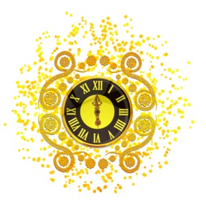 This clip art image shows an elegant clock on minute from hitting midnight.