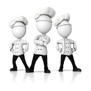 This clip art image shows three chefs standing together strong.