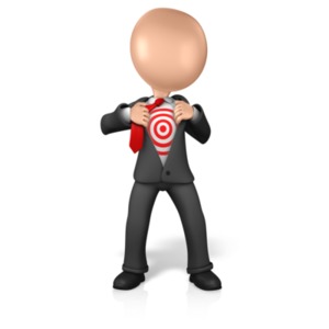 An image of a stick figure with shirt torn open and target on chest.