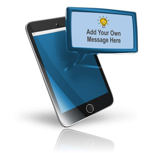 An image of a phone with a blank square discussion box with room to put your custom text and design. You can also change the color of the screen and custom text bubble.