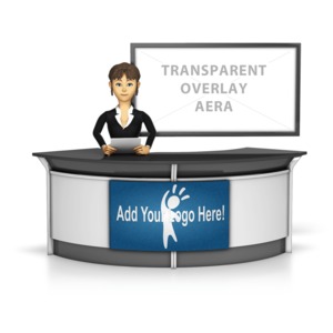 This custom design image shows a female news anchor sitting at a desk with a large transparent screen in the background. &lt;br&gt;&lt;br&gt; This image is meant to overlay the screen on top of video or images in PowerPoint or another editing program.