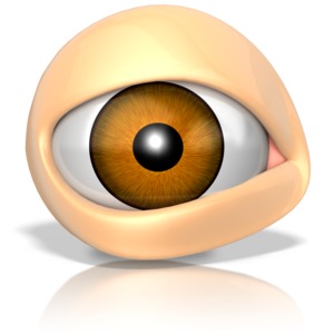 This clip art image shows an eye in its socket.  This displays sight, one of the five senses.