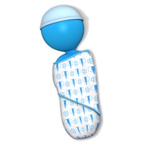 This image shows a baby boy figure swaddled in a blanket.