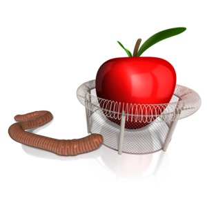This clip art image shows a worm trying to get to an apple by it stopped by a barbed wire fence around the apple.