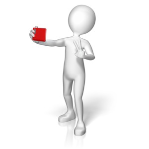 An image of a stick figure giving the peace sign taking a selfie.