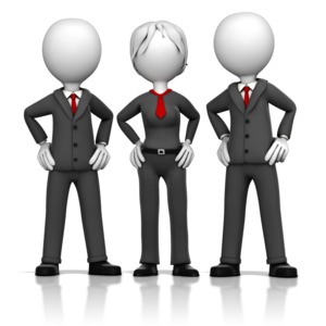 This clip art image shows three business executives standing together.
