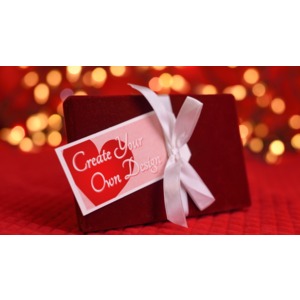 Customize the card on this red velvet box tied with a bow.