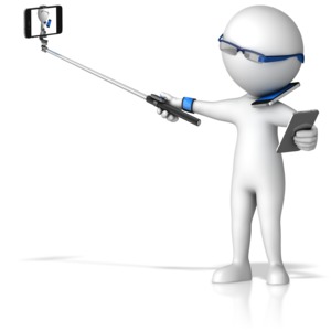 This clip art image shows a figure consumed in mobile technology.