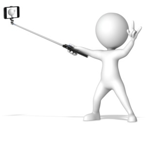 This clip art image shows a figure talking a picture with a selfie stick.