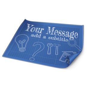 This custom design image shows a open blueprint with text you can customize to your own and images you can move, resize or delete.  You can also add your own images in the customizer bottom toolbar.