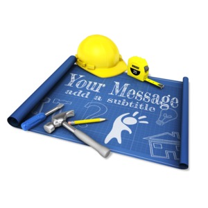 This custom design image shows a blueprint with tools sitting on top.